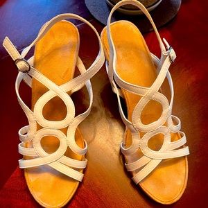 White strappy wedge sandals